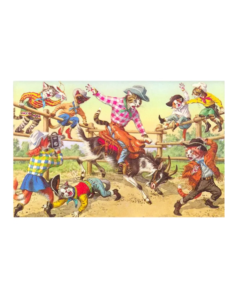 Found Image Press - Crazy Cat Rodeo Postcard