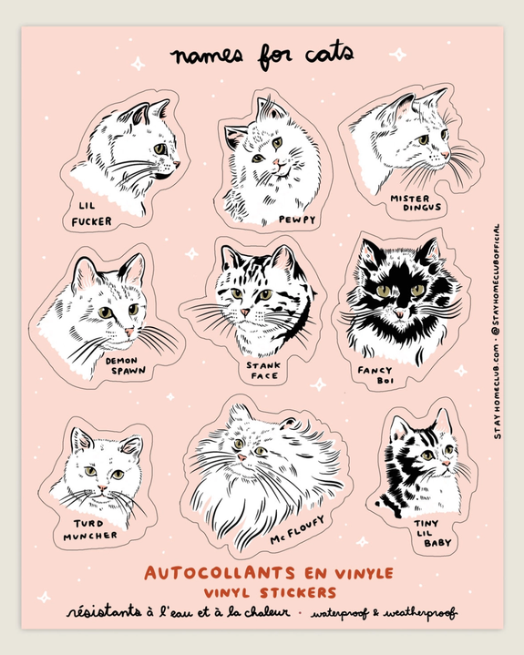 Stay Home Club - Names For Cats Mega Vinyl Sticker Sheet