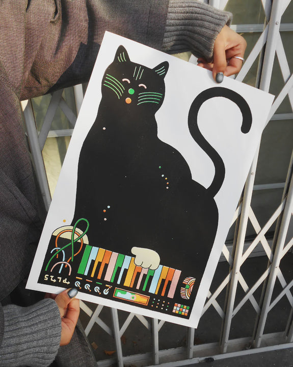 Jumbo Press - Cat on a Synthesiser A3 Print (Limited Edition)