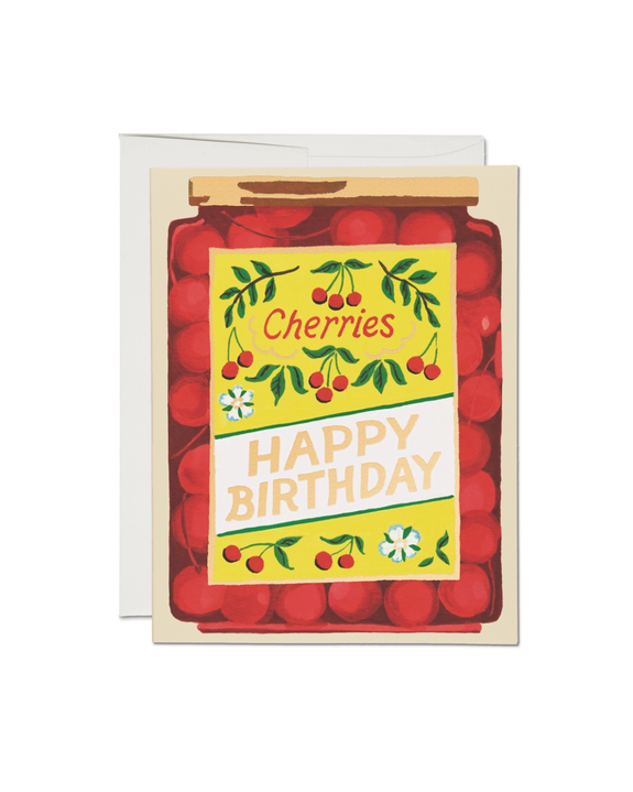 Red Cap Cards - Jar of Cherries Birthday Greeting Card