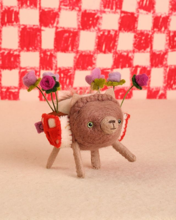 Cat Rabbit - Soft Sculpture - Chestnut Pom