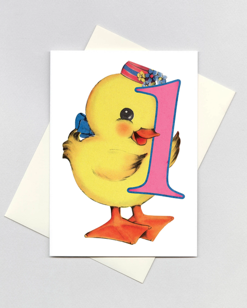 Laughing Elephant - Baby Chick - 1st Birthday - Birthday Card