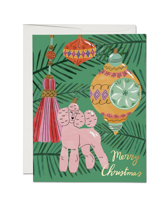 Red Cap Cards - Christmas Poodle Greeting Card