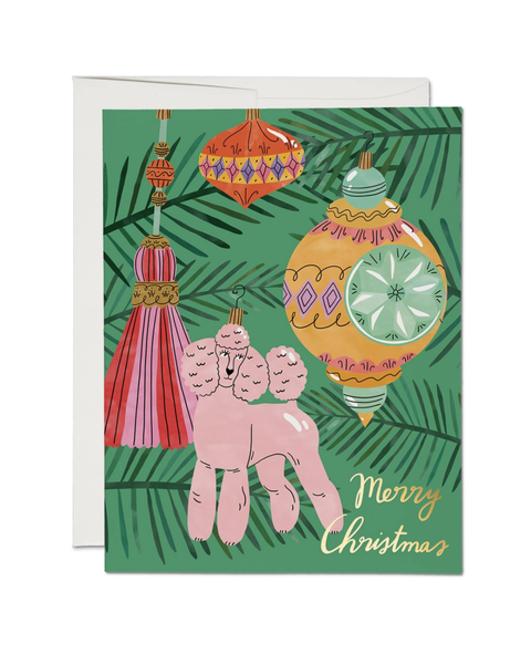 Red Cap Cards - Christmas Poodle Greeting Card