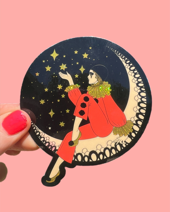 Astral Weekend - Pierrot Clown On the Moon Glitter Sticker