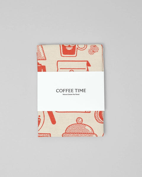 Wrap - Tea Towel - Coffee Time - Red/Beige
