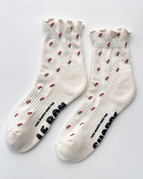 Le Bon Shoppe - Ruffled Hugger Crew Socks - Cream Petal