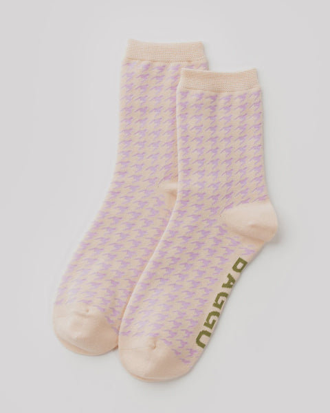 Baggu - Crew Sock - Pink Houndstooth