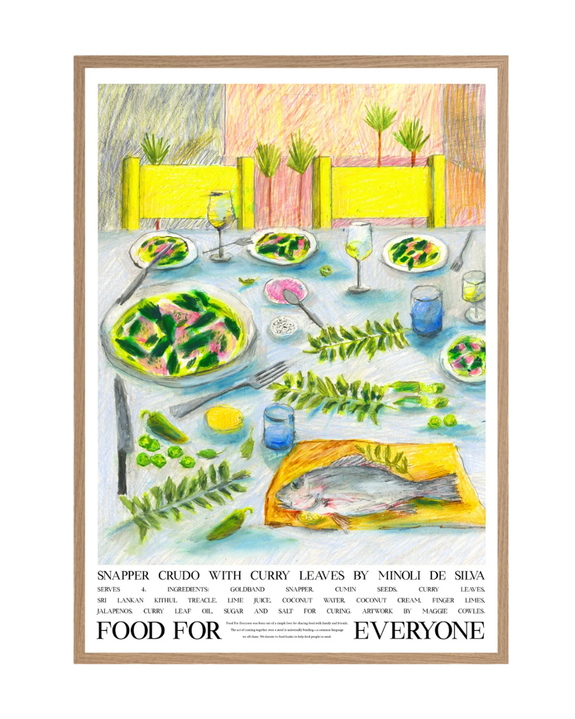 Food For Everyone - A3 Print - Snapper Crudo with Curry Leaves by Minoli De Silva and Maggie Cowles