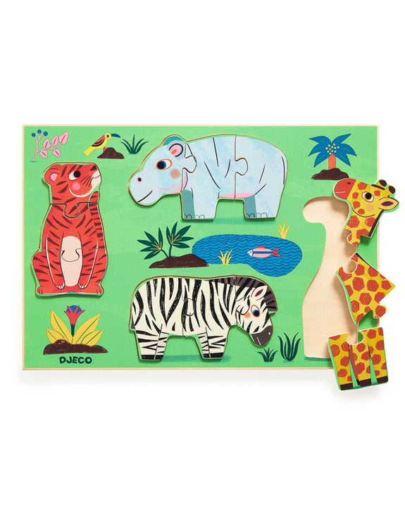 Djeco - 12 piece Wooden African Animal Puzzle