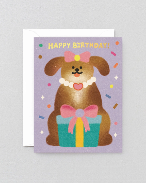 Wrap - Dog & Ribbon Birthday Kids Greeting Card