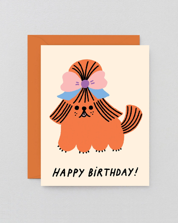 Wrap - Happy Birthday Dog with Bow Kids Greeting Card