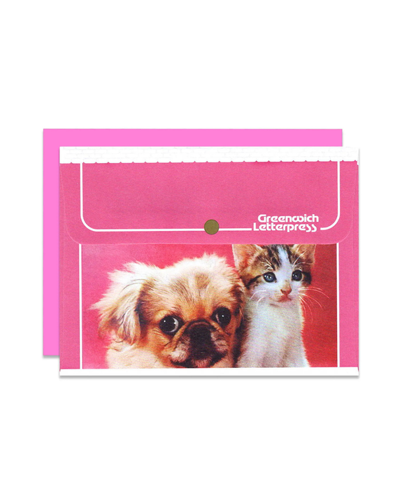 Greenwich Letterpress - Envelope & Card Set - Pink Dog and Cat