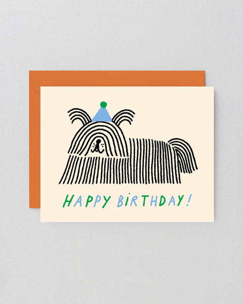Wrap - Happy Birthday Long Hair Dog Kids Greeting Card