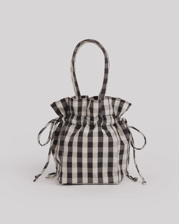 Baggu - Nylon Drawstring Bag - Black And Cream Gingham