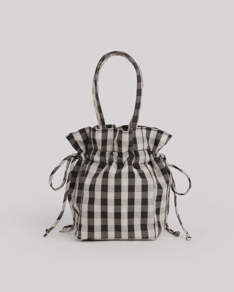 Baggu - Nylon Drawstring Bag - Black And Cream Gingham