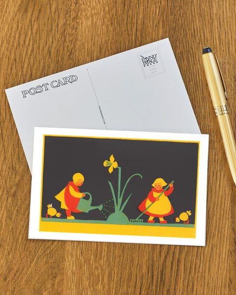 Found Image Press - Dutch Children Watering Daffodil Postcard