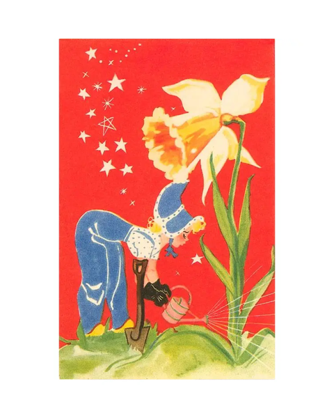 Found Image Press - Dutch Girl Watering Daffodil Postcard