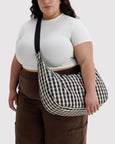 Baggu - Large Nylon Crescent Bag - Black And Cream Gingham