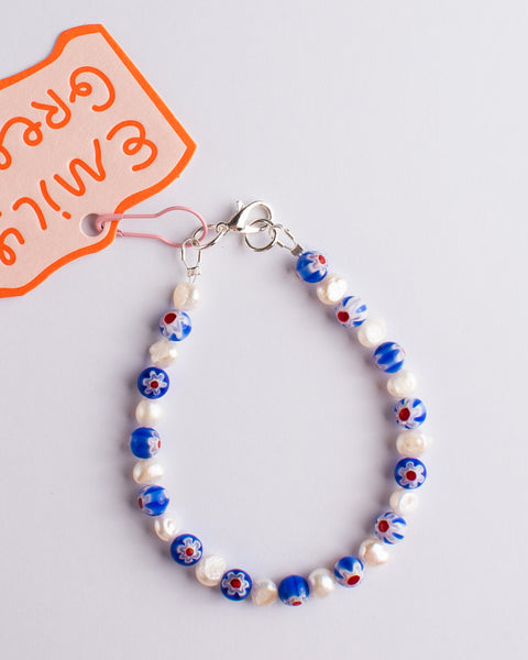 Emily Green - Millefiori & Pearl Bracelet - Cobalt Blue