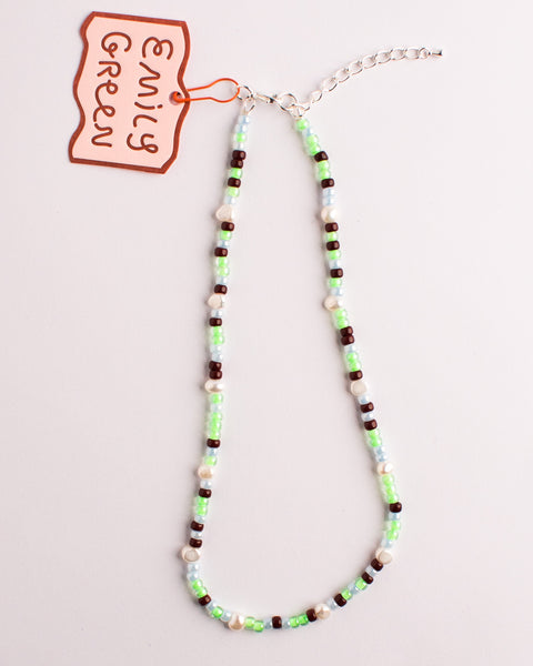 Emily Green - Lime and Chocolate Beaded Pearl Necklace