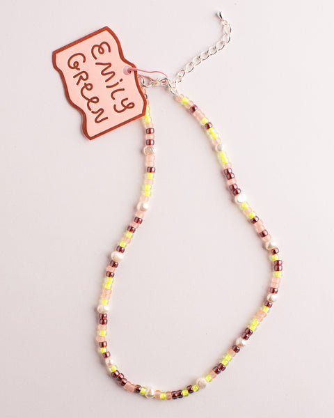 Emily Green - Rose and Lemon Beaded Pearl Necklace