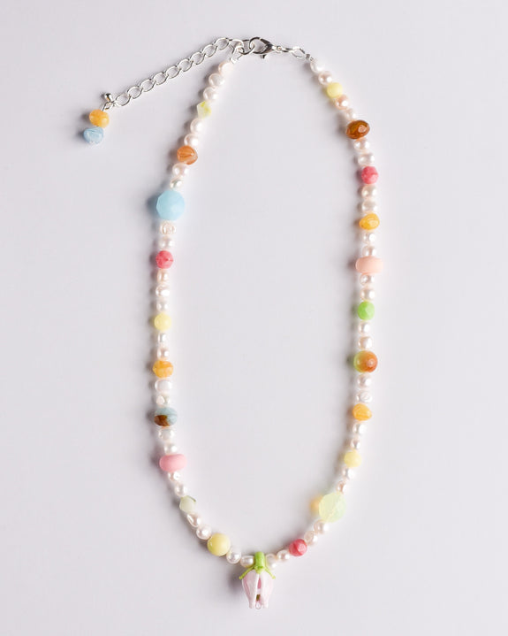 Pinky's x Jean Riley - Emily Green Pearl Tulip Necklace - Pink