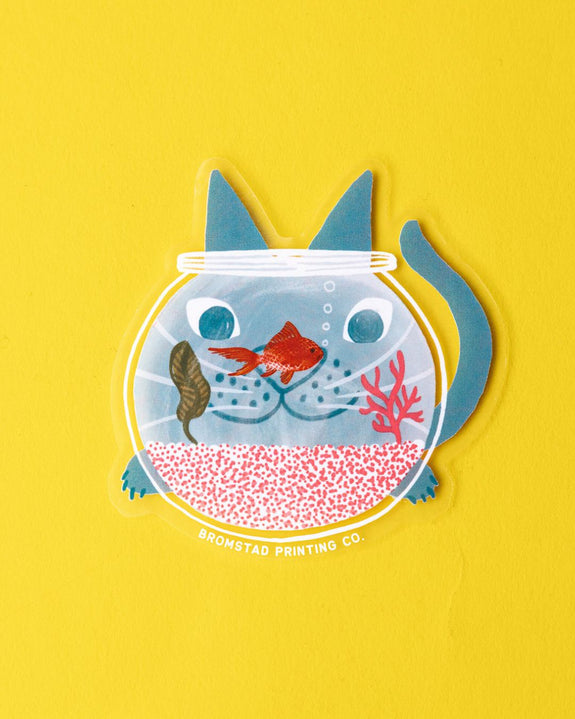 Bromstad Printing Co. - Clear Sticker - Fishbowl Cat