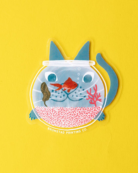 Bromstad Printing Co. - Clear Sticker - Fishbowl Cat