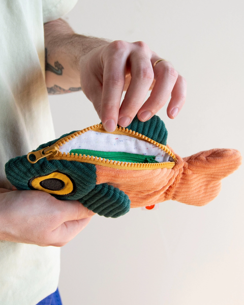 Curlworks - The Fish Pouch - Coral / Dark Green