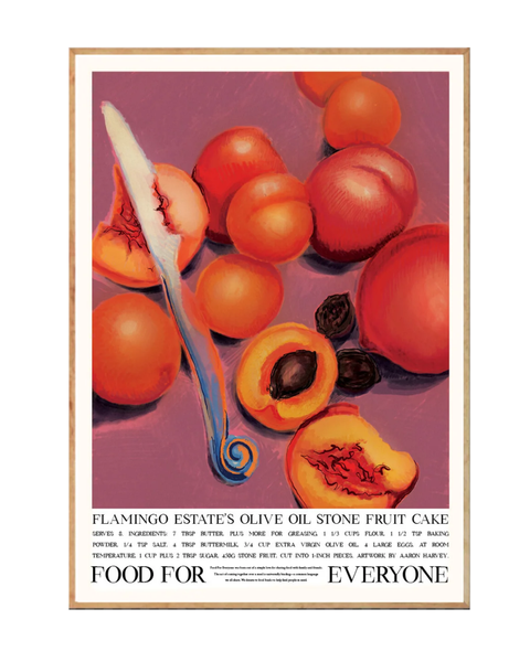 Food For Everyone - A3 Print - Flamingo Estate's Olive Oil Stone Fruit Cake by Flamingo Estate & Aaron Harvey