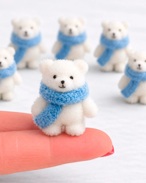 Miniature Flocked White Polar Bear