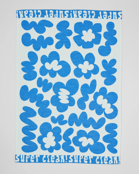 Wrap - Tea Towel - Super Clean Flowers Blue/White