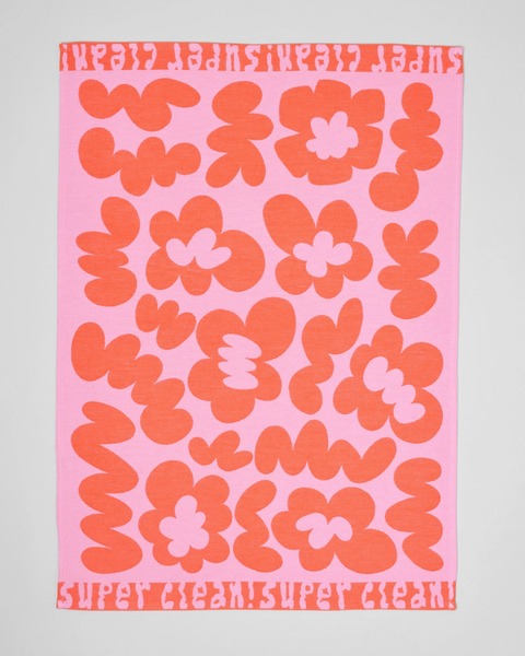 Wrap - Tea Towel - Super Clean Flowers Pink/Warm Red