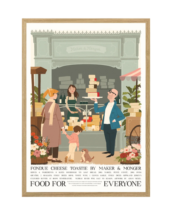 Food For Everyone - A3 Print - Fondue Cheese Toastie by Maker & Monger & Adam Nickel