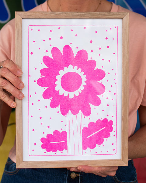 Graphic Nugget - Pink Flower Riso Print - A4 (framed)