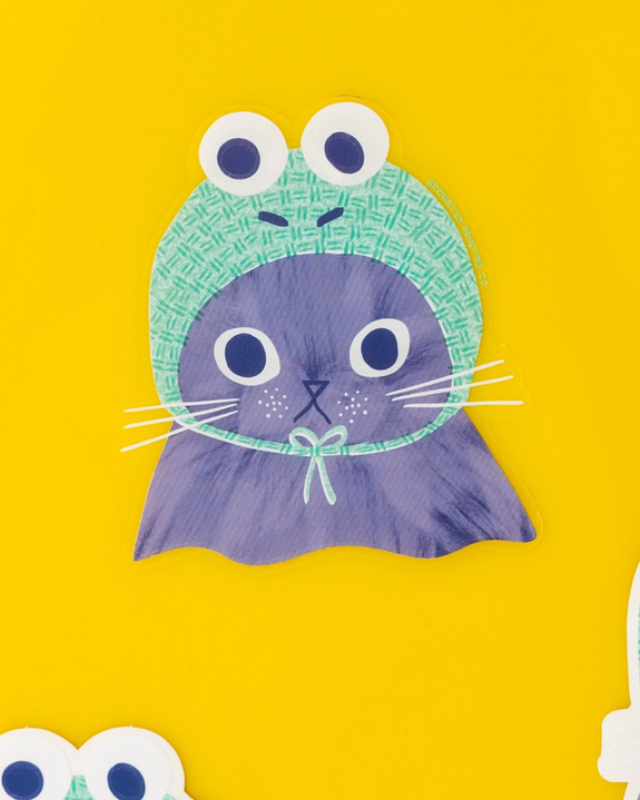 Bromstad Printing Co. - Clear Sticker - Frog Hat Cat