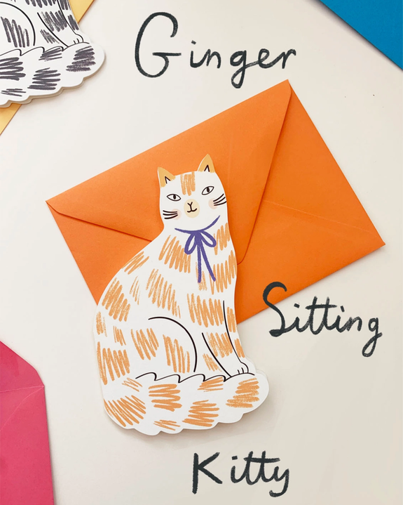 Kitty Kenda Papergoods - Sitting Kitty Shaped Greeting Card - Ginger