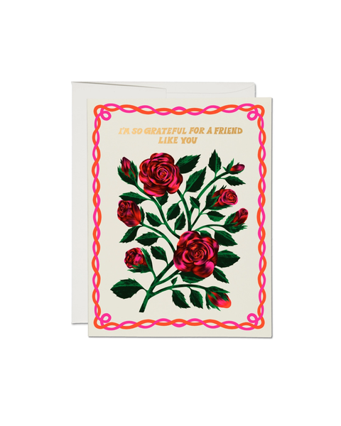 Red Cap Cards - Grateful Roses Friendship Greeting Card