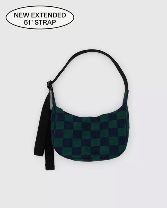 Baggu - Small Nylon Crescent Bag - Navy Green Check