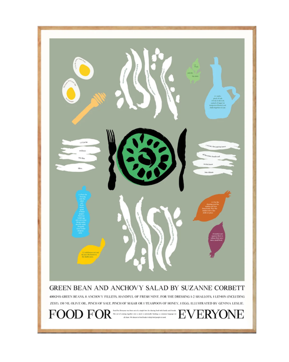 Food For Everyone - A3 Print - Green Bean and Anchovy Salad by Suzanne Corbett