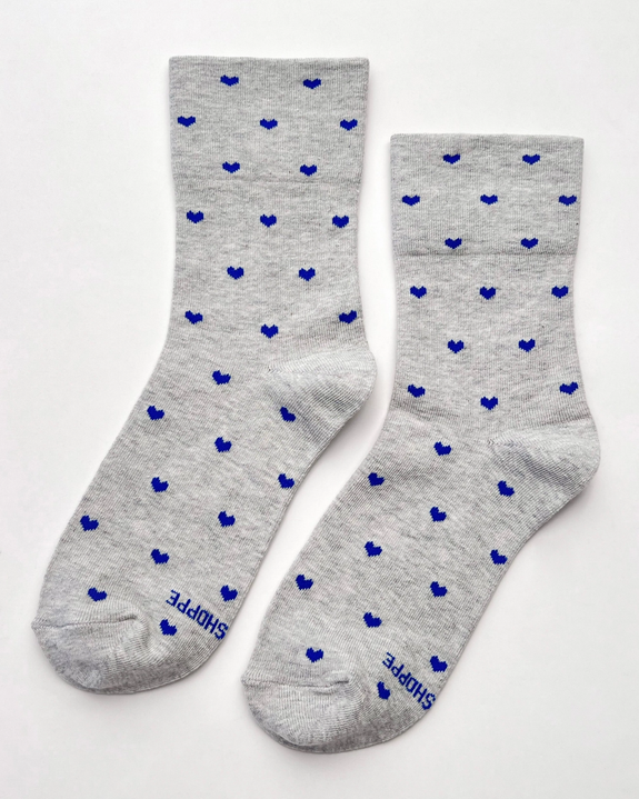 Le Bon Shoppe - Sneaker Socks - Hearts - Melange Grey / Cobalt