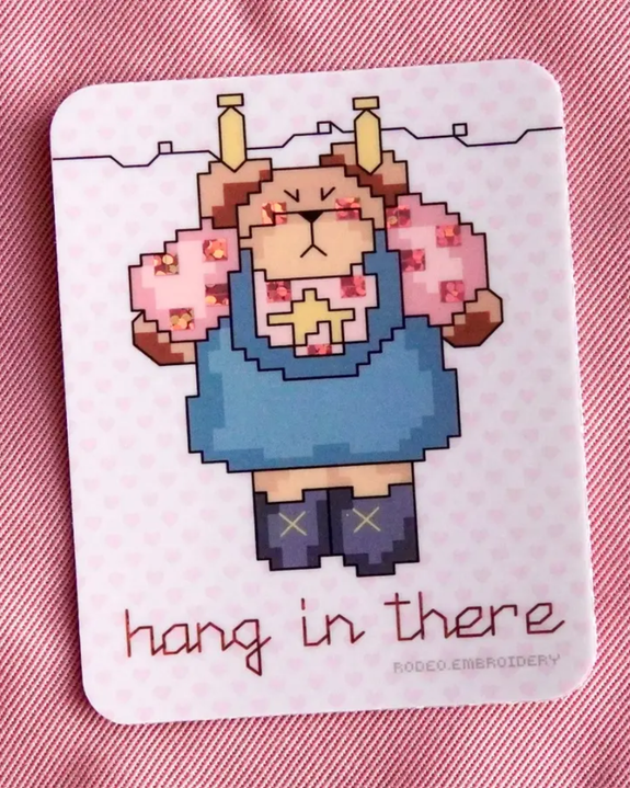 Rodeo Embroidery - Glitter Vinyl Sticker - Hang In There