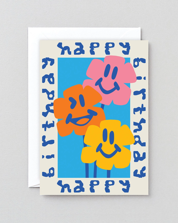 Wrap - Happy Birthday Flower Border Embossed Greeting Card