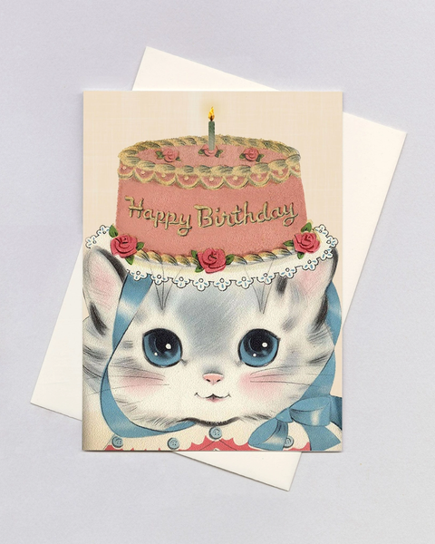 Laughing Elephant - Birthday Hat Kitty - Birthday Card