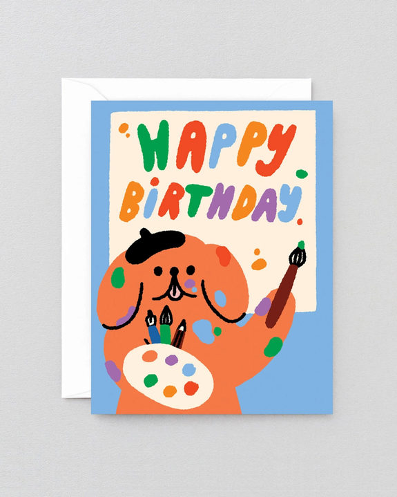 Wrap - Happy Birthday Artist Dog Kids Greeting Card