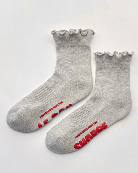 Le Bon Shoppe - Ruffled Hugger Crew Socks - Heather Grey