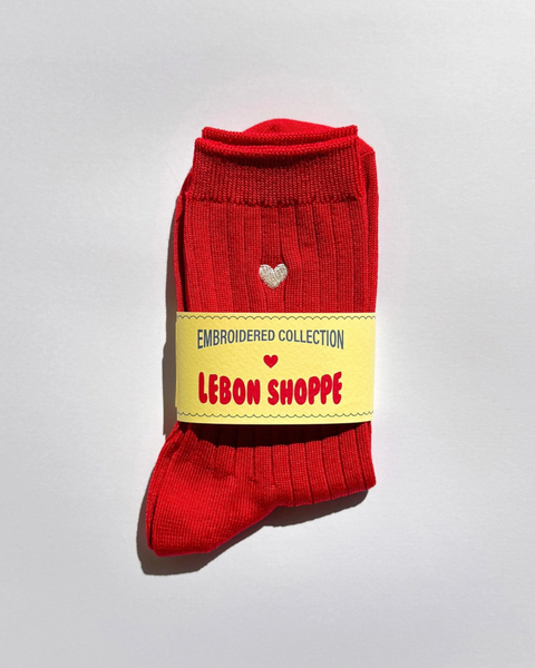 Le Bon Shoppe - Embroidered Her Socks - Classic Red Heart