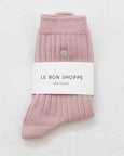 Le Bon Shoppe - Embroidered Her Socks - Pink Soda + Silver Seashell