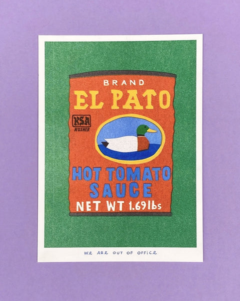 We Are Out Of Office - Riso Print - A Can Of Hot Tomato Sauce